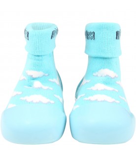Light-blue socks for kids with clouds