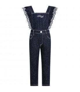 Blue dungarees for girl with logo