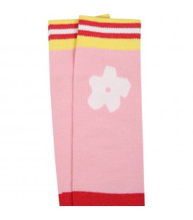 Multicolor socks for girl with flower