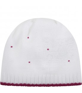 Cappello bianco per neonata con pois viola