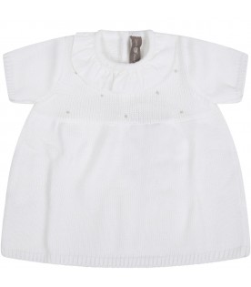 Vestito bianco per neonata con pois