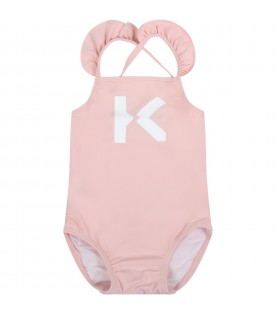 Costume rosa da bagno per neonata con logo