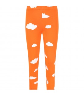 Orange leggings for kids with clouds