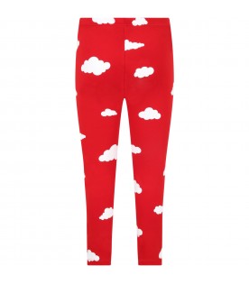 Red leggings for kids with clouds
