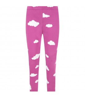 Purple leggings for kids with clouds