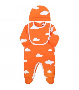 Orange suit for babykids with clouds