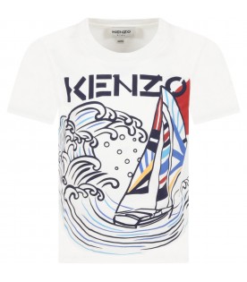 T-shirt bianca per bambino con barca a vela
