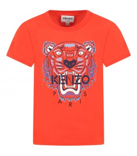 T-shirt rossa per bambino con iconica tigre