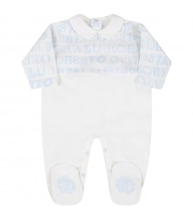 White suit for baby boy with logos