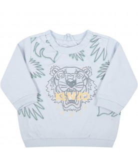 Light-blue sweatshirt for baby boy with iconic tiger