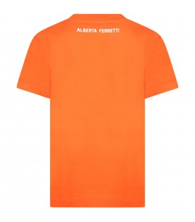 Orange t-shirt for girl with multicolor writing