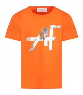 Orange t-shirt for girl with silver logo