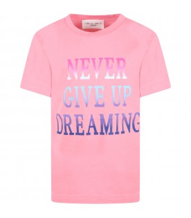Pink t-shirt for girl with multicolor writing