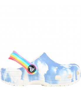 Light-blue sabot for kids with clouds
