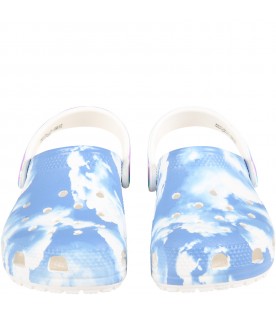 Light-blue sabot for kids with clouds