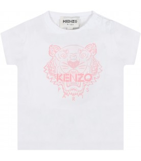 T-shirt bianca per neonata con iconica tigre