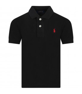 Black polo shirt for kids with pony logo
