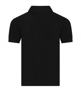 Black polo shirt for kids with pony logo