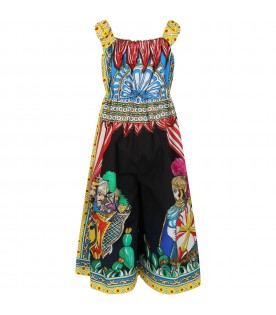 Multicolor jumpsuit for girl with logo