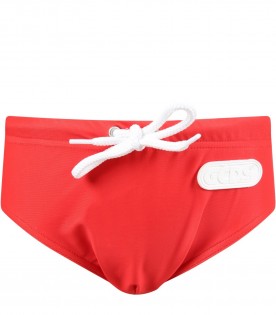Red swimsuit for boy with logo
