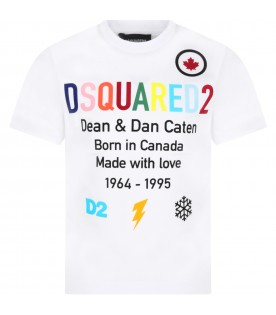 White t-shirt for boy with multicolor logo
