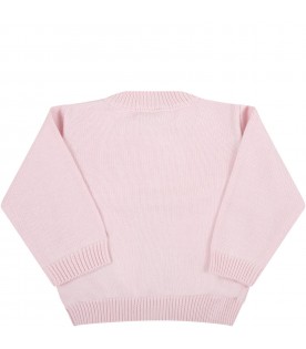 Pink cardigan for baby girl with embroidered logo