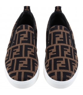 Brown slip-ons for kids with double FF