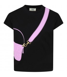 Black t-shirt for girl with purple bag