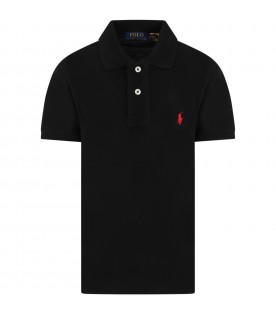 Black polo shirt for boy with pony logo