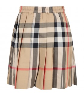 Beige skirt for girl with check vintage