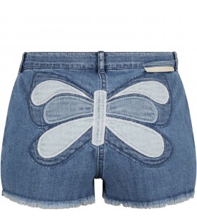 Light-blue shorts for girl with butterfly