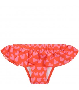 Red swim brief for baby girl with hearts