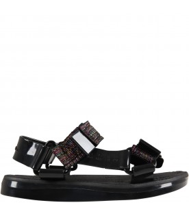 Black sandals for girl with logo