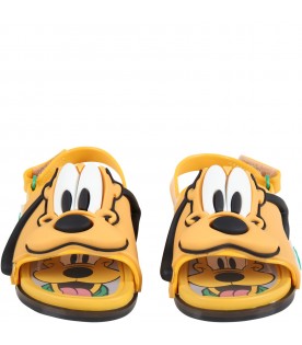 Orange sandals for kids with Pluto