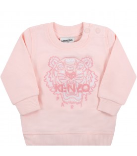 Pink sweatshirt for baby girl with tiger