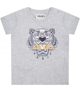 Grey t-shirt for baby kids with tiger