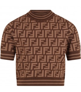 Brown sweater for girl with double FF logo