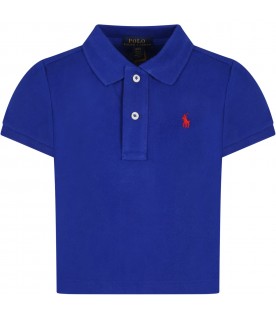 Royal blue polo shirt for girl with pony logo