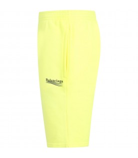 Neon-yellow short for kids with logo