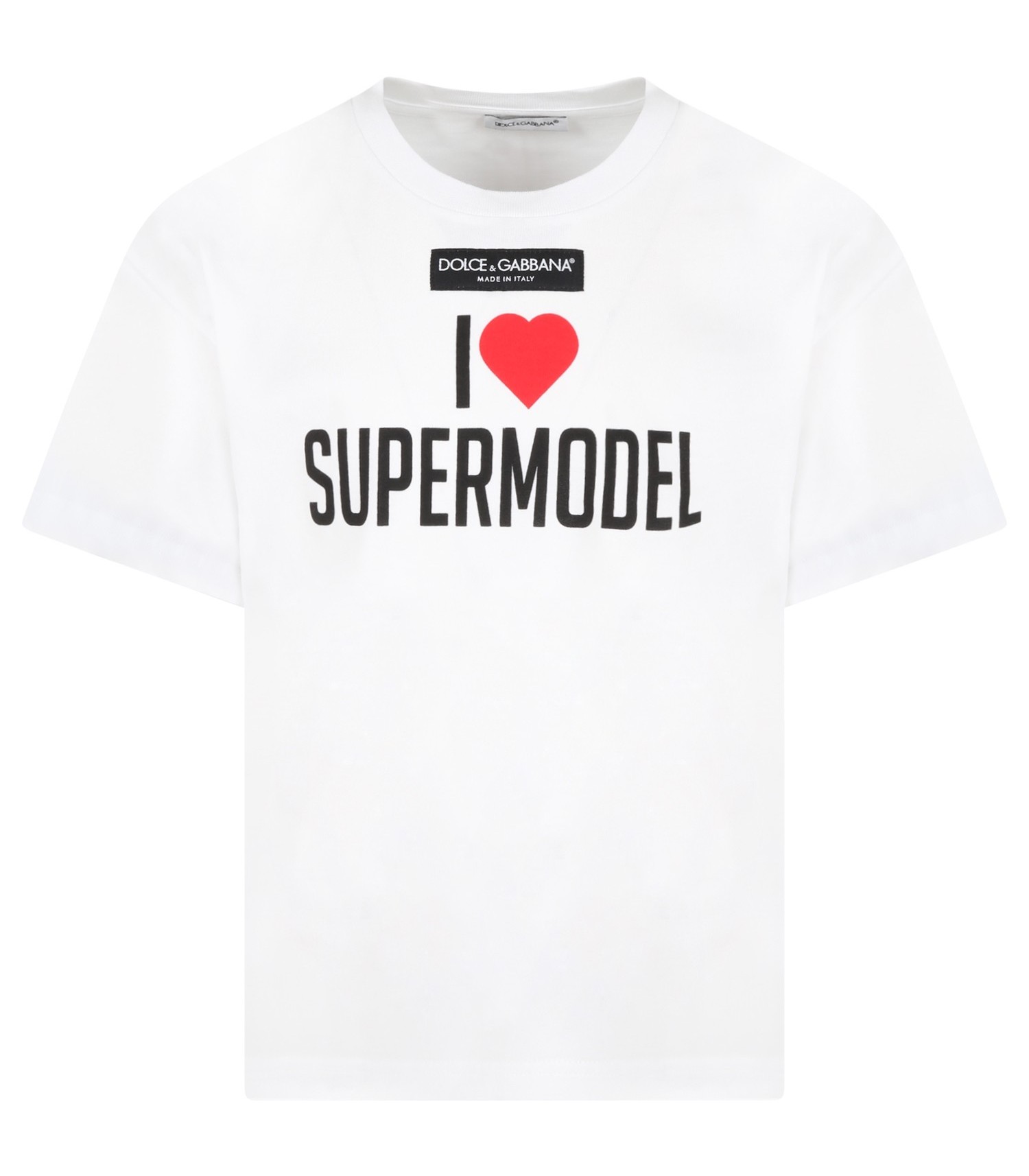 perfume cousin Powerful Dolce & Gabbana Kids T-shirt bianca per bambini con logo nero e cuore rosso  - CoccoleBimbi