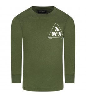 Green T-shirt for boy with white logo