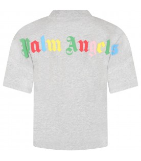T-shirt grigia per bambina con logo multicolor