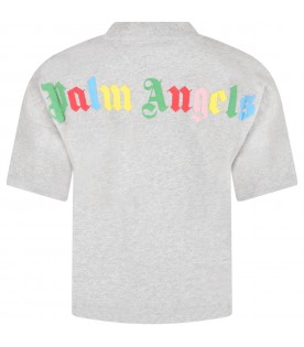 T-shirt grigia per bambino con logo multicolor