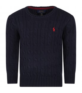 Blue sweater for boy with red pony