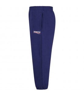Blue sweatpants for kids with logo