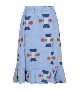 Light-blue skirt for girl with geometric deisigns