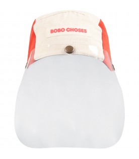 Beige hat for kids with logo and visor