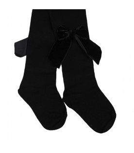 Black tights for baby girl with velvet bows
