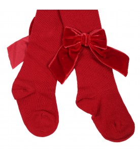Red tights for baby girl with velvet bows