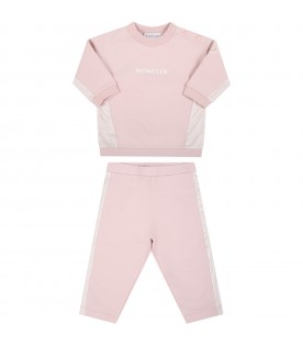 Pink suit for baby girl with white logo